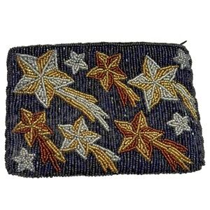 Neiman Marcus Beaded Shooting Stars Small Evening Bag Zipper Black/Silver/Gold